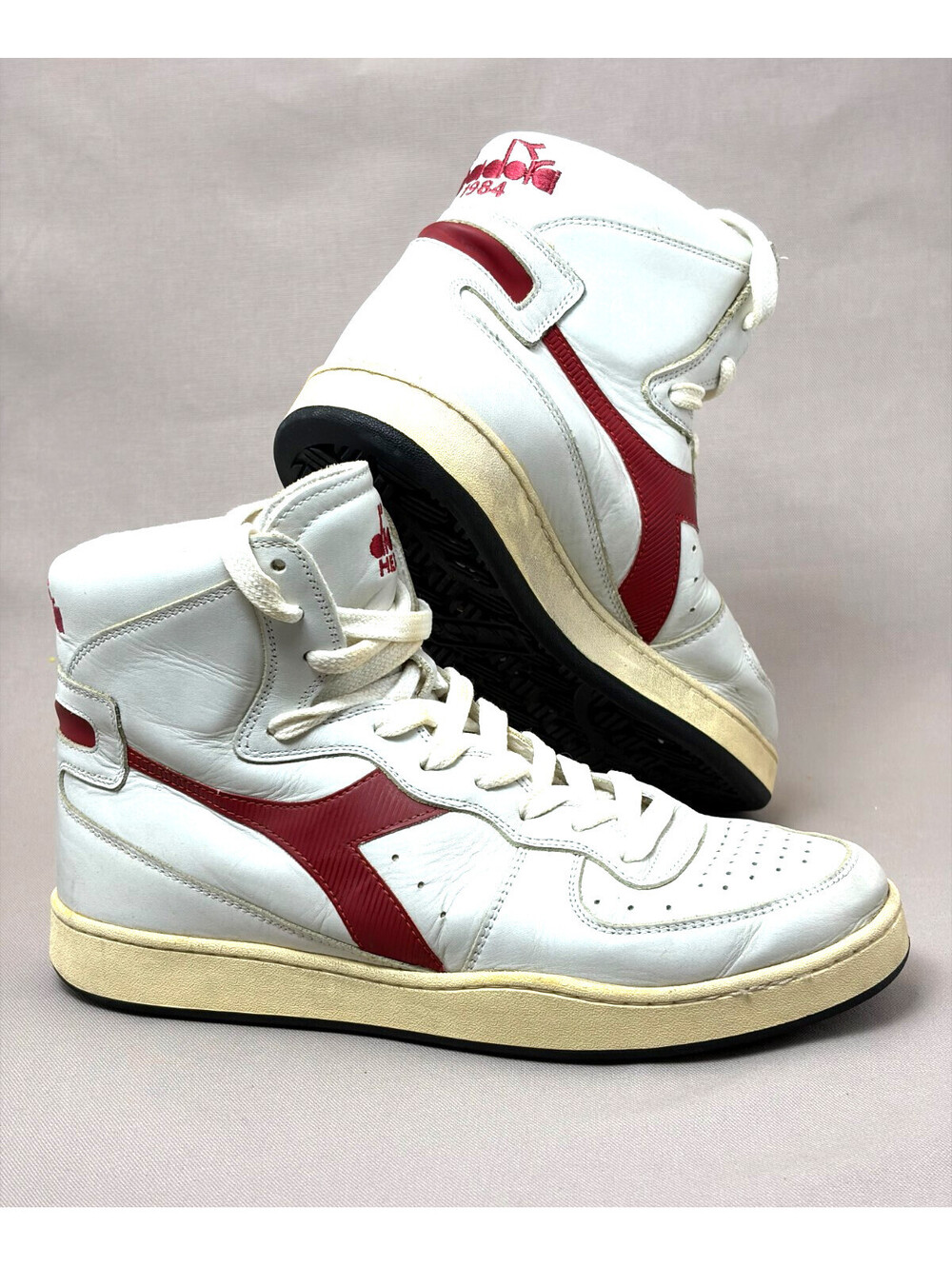 Diadora Heritage MI Basket 1984 High Top Leather Sneakers White Red Mens 9.5